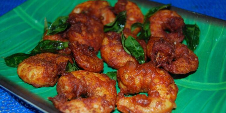 தேங்காய் பால் இறால் ரோஸ்ட்.